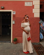 Kamara | Maternity Off Shoulder Pleated Maxi Dress