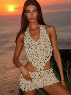 Myra | Halter Shell Decorated Mini Skirt Set