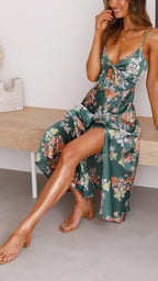 Myla | Satin Floral Split Midi Dress